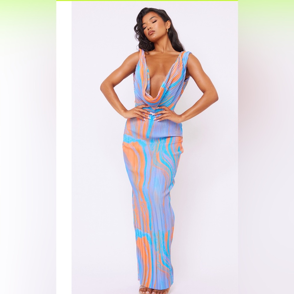 PrettyLittleThing Blue and Orange Maxi Dress